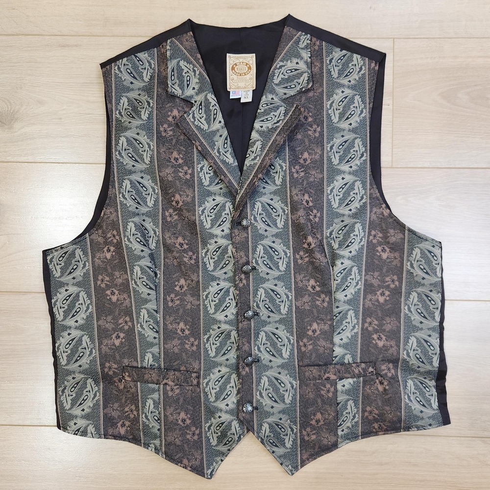 Wah Maker Vest‎ Mens XL Brown Striped Western Frontier Dress Cowboy Made USA